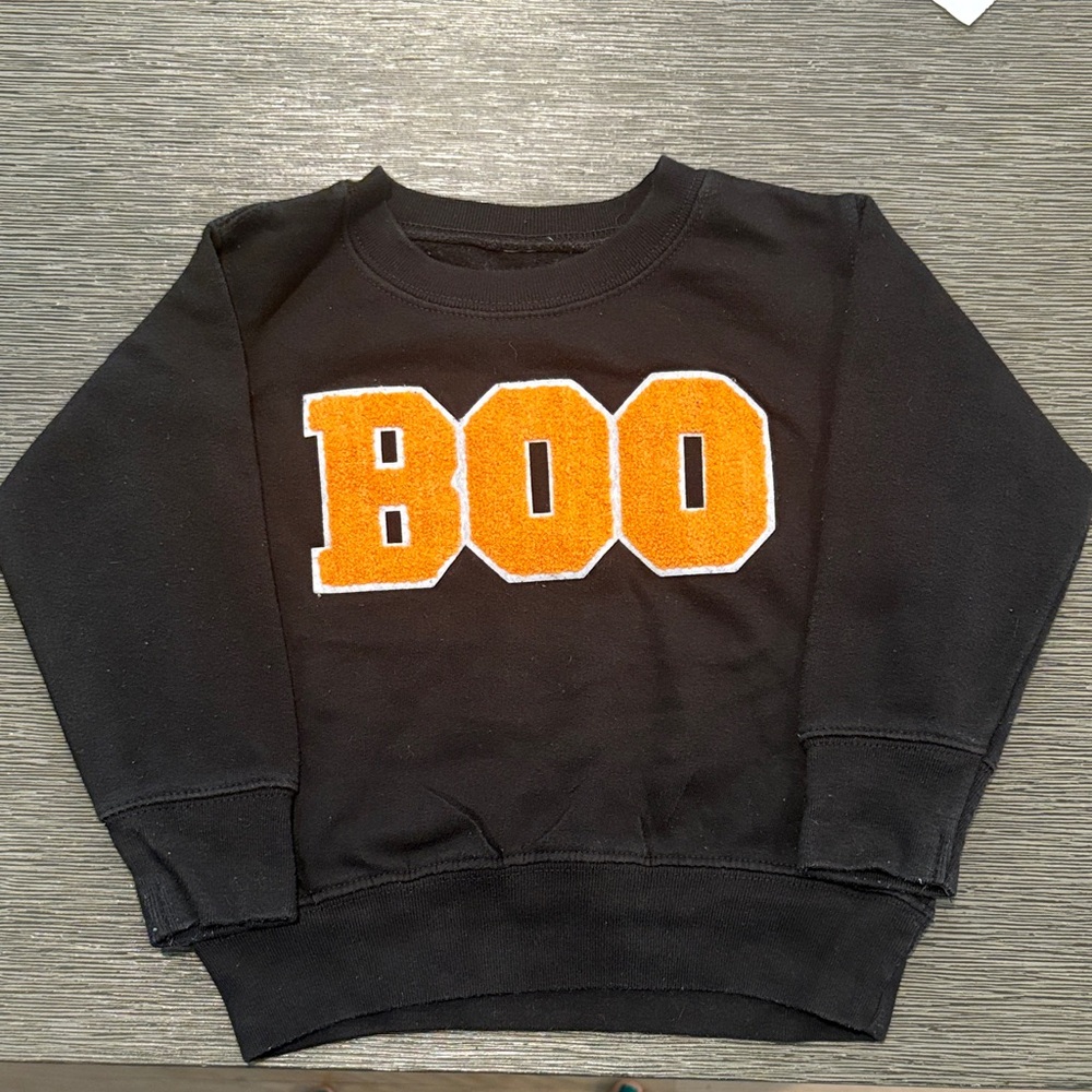 Halloween Sweatshirt with Orange 'BOO' Design